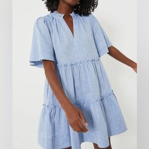 Tuckernuck Chambray Crawford Blue Ruffle Neck Dress XXS